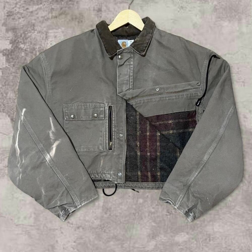 Carhartt Tan Pearl Snap Trucker Jacket USA Sz M Boxy Detroit Duck Canvas Blanket - Picture 6 of 6